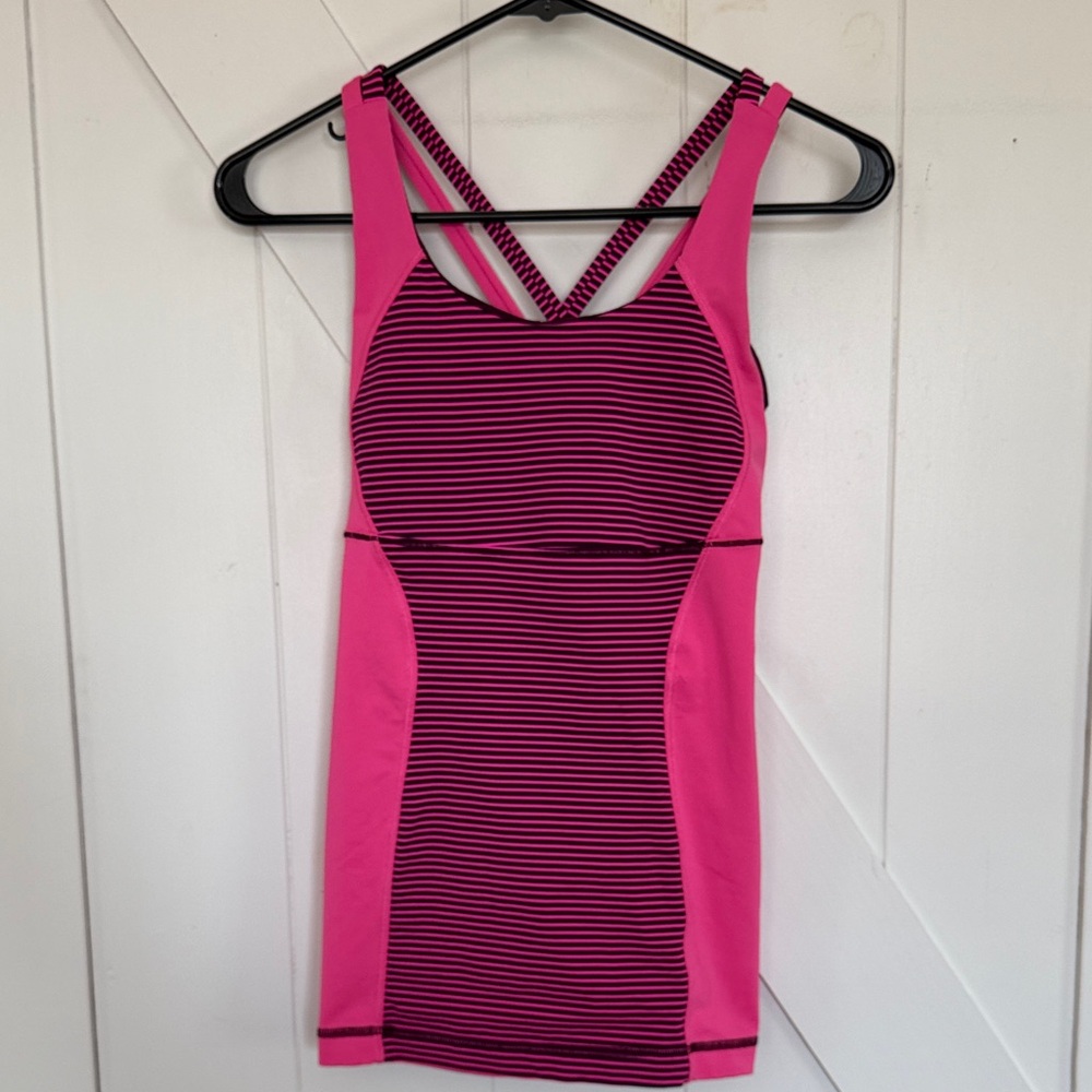 Lululemon Pink and Black Striped Racerback Tank Top, Size 6